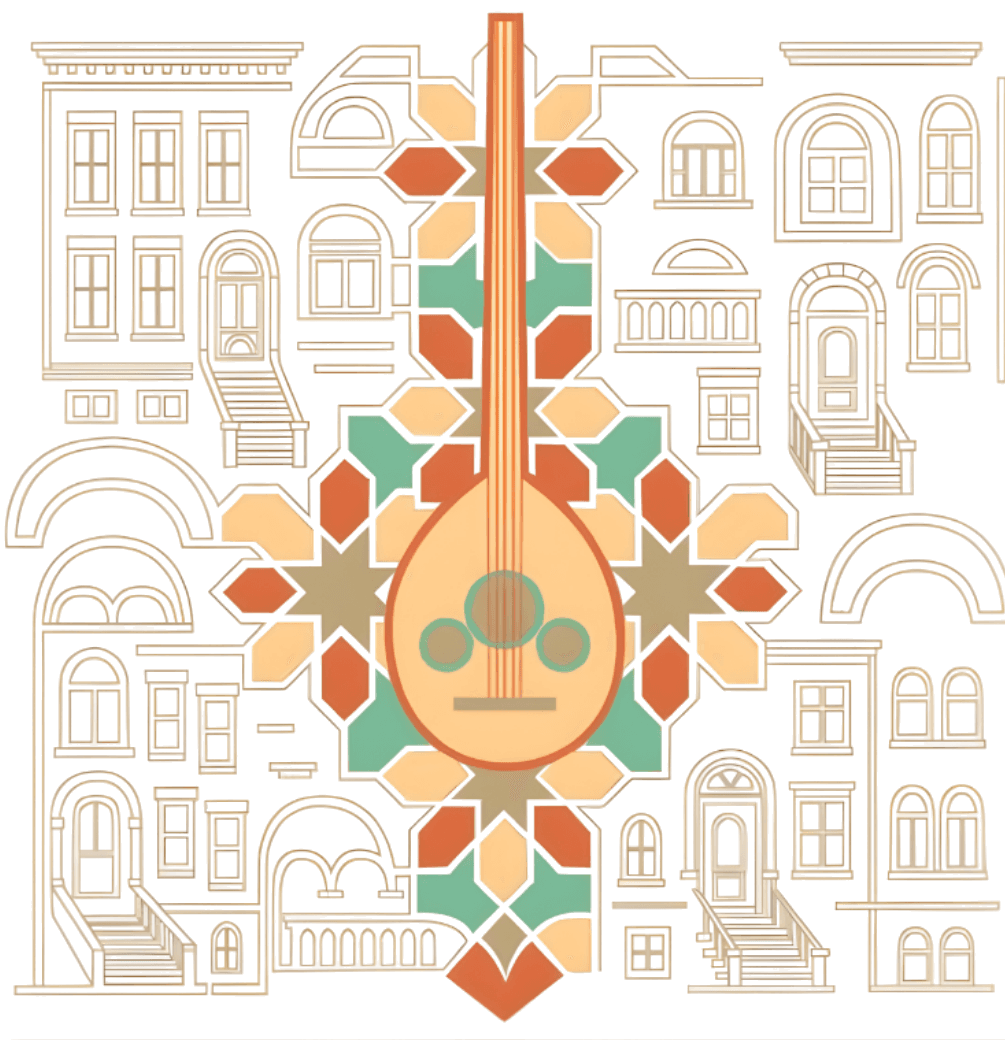 An oud woven into Brooklyn brownstones and Arab geometric pattern
